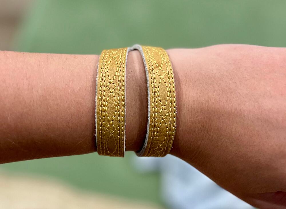 Vintage Frye Yellow Campus Stitch Leather Wrap Bracelet